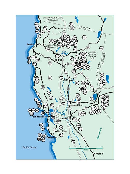 100ClassicHikesNorthernCaliforniaMap