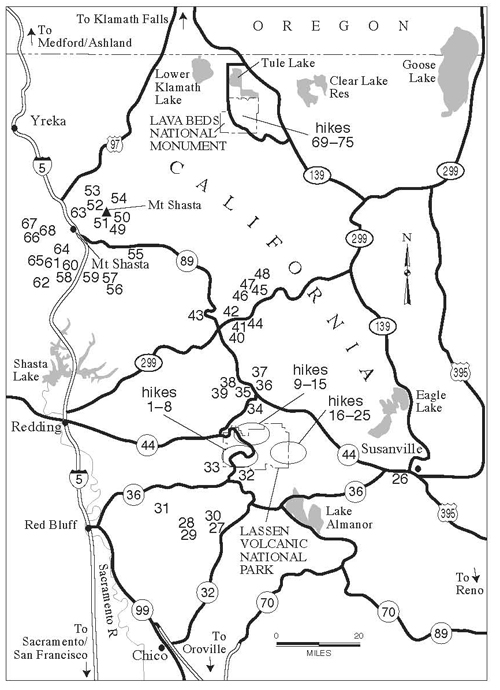 75 Hikes Shasta Lassen trail locator map