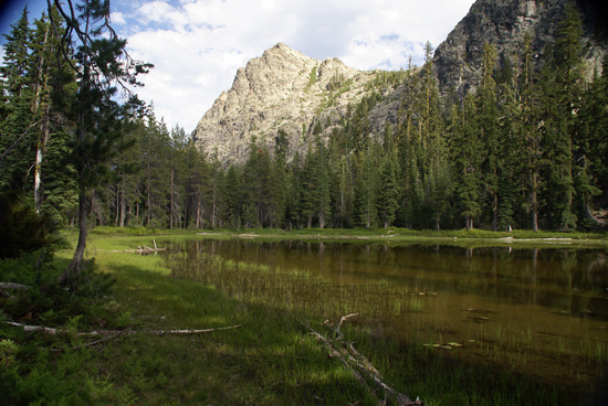 Unnamed lake and Boulder Peak in Seven Lakes Basin.